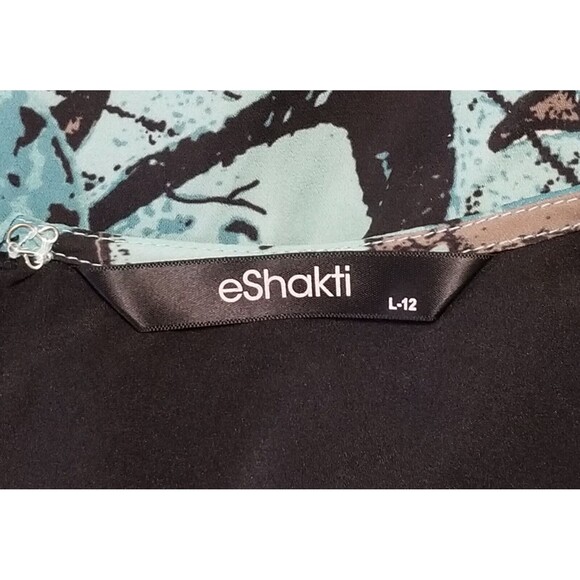 eShakti Women's Turquoise Print Sheath Midi Dress Sz Large 12 Long Sleeves - Picture 2 of 11